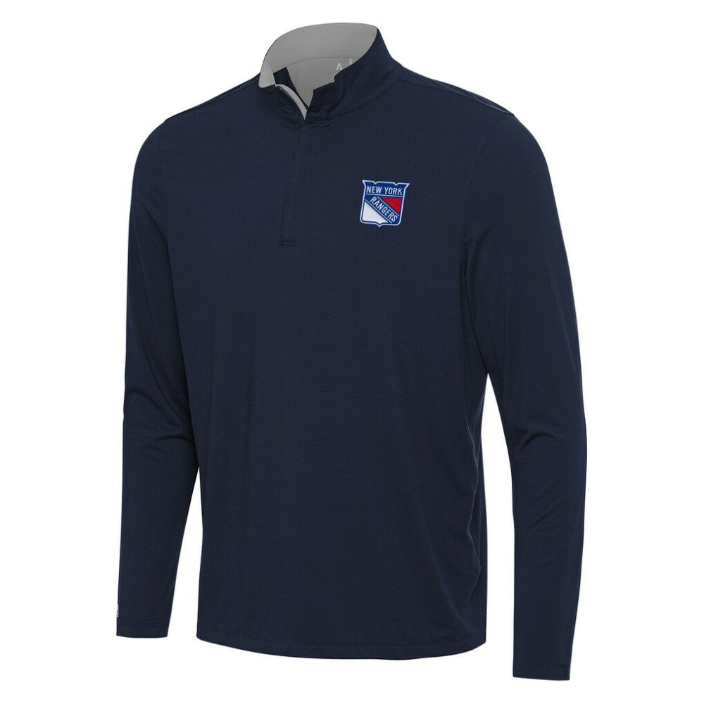 New York Rangers Antigua Content Quarter-Zip Pullover Top - Navy/Gray | US 202254833