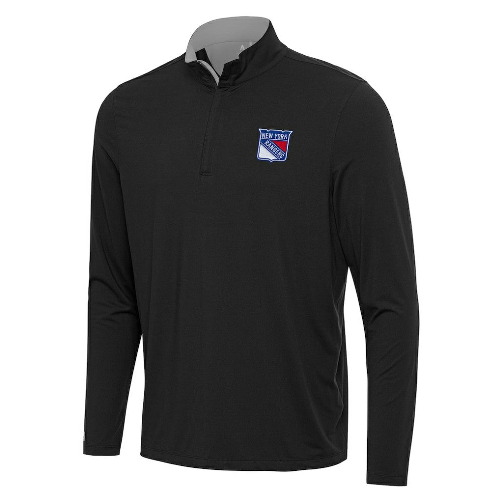 New York Rangers Antigua Content Quarter-Zip Pullover Top - Black/Gray | US 202254834