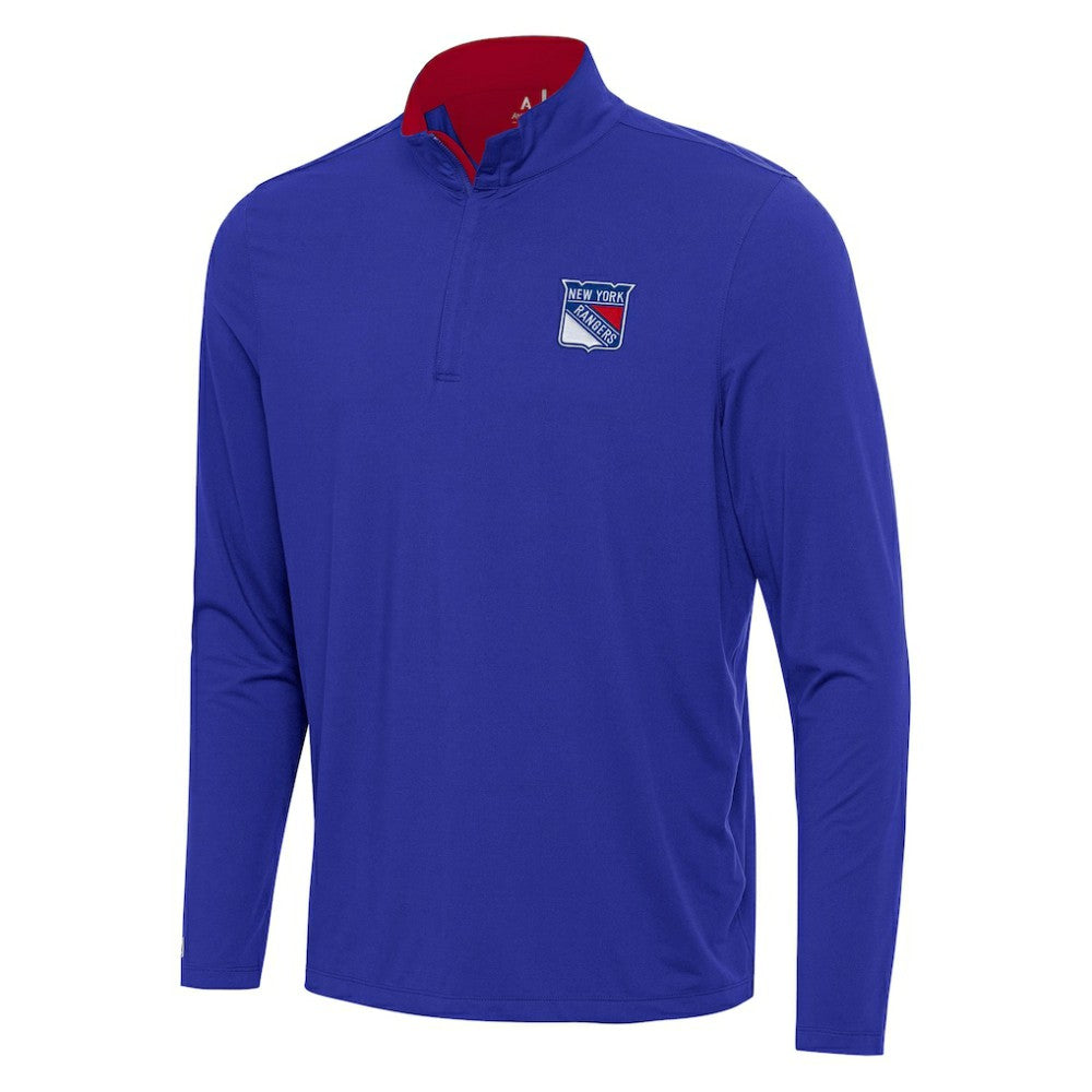 New York Rangers Antigua Content Quarter-Zip Pullover Top - Blue/Red | US 202254835