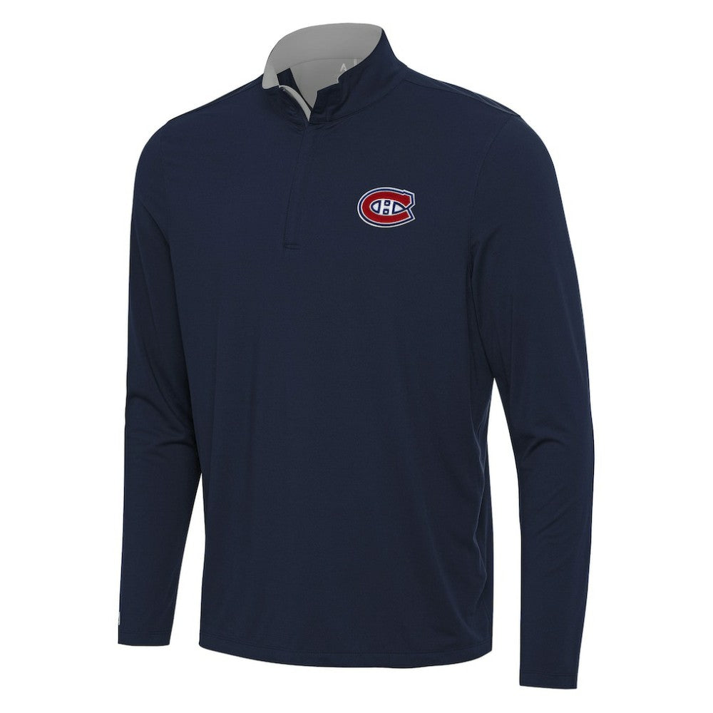 Montreal Canadiens Antigua Content Quarter-Zip Pullover Top - Navy/Gray | US 202254839