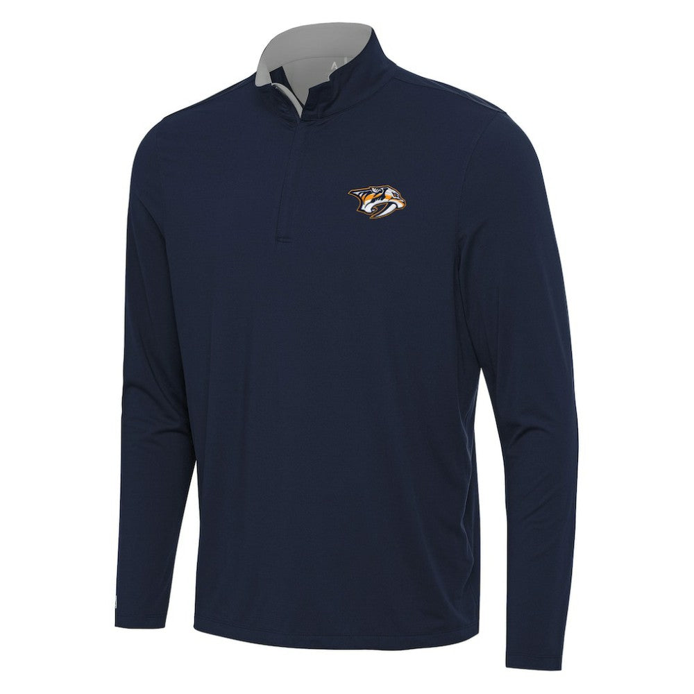Nashville Predators Antigua Content Quarter-Zip Pullover Top - Navy/Gray | US 202254840