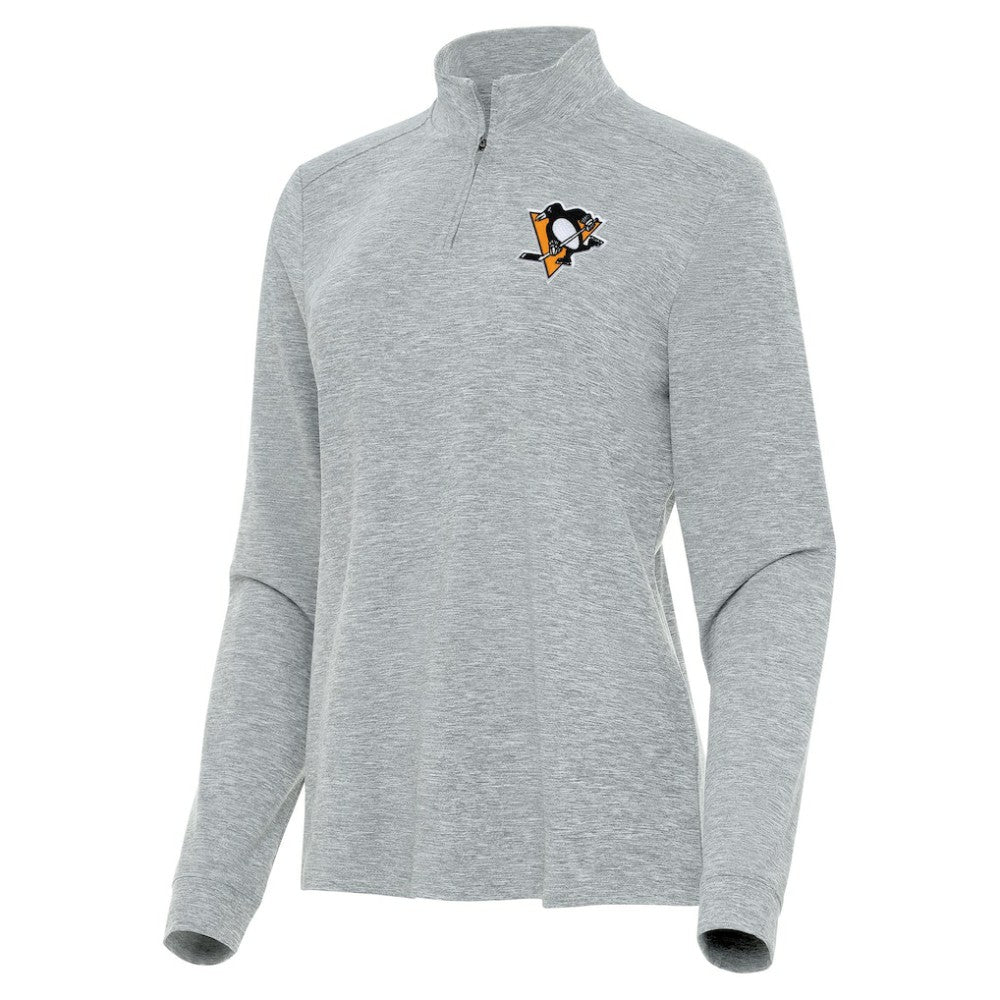 Pittsburgh Penguins Antigua Women's Mentor Quarter-Zip Mock Long Sleeve Top - Heather Gray | US 202257215