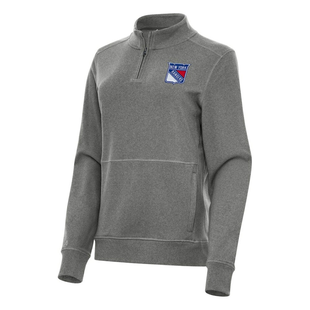 New York Rangers Antigua Women's Crush Quarter-Zip Fleece Sweatshirt - Heather Black | US 202257369