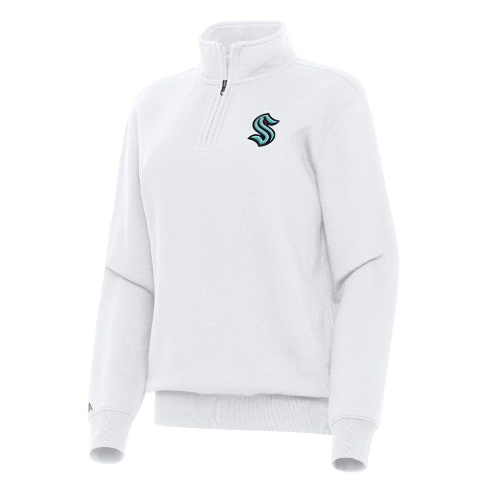 Seattle Kraken Antigua Women's Victory Quarter-Zip Sweatshirt - White | US 202257614