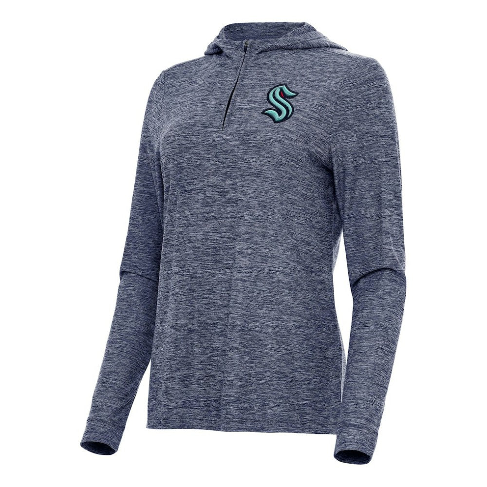Seattle Kraken Antigua Women's Daybreak Quarter-Zip Hoodie - Heather Deep Sea Blue | US 202258057