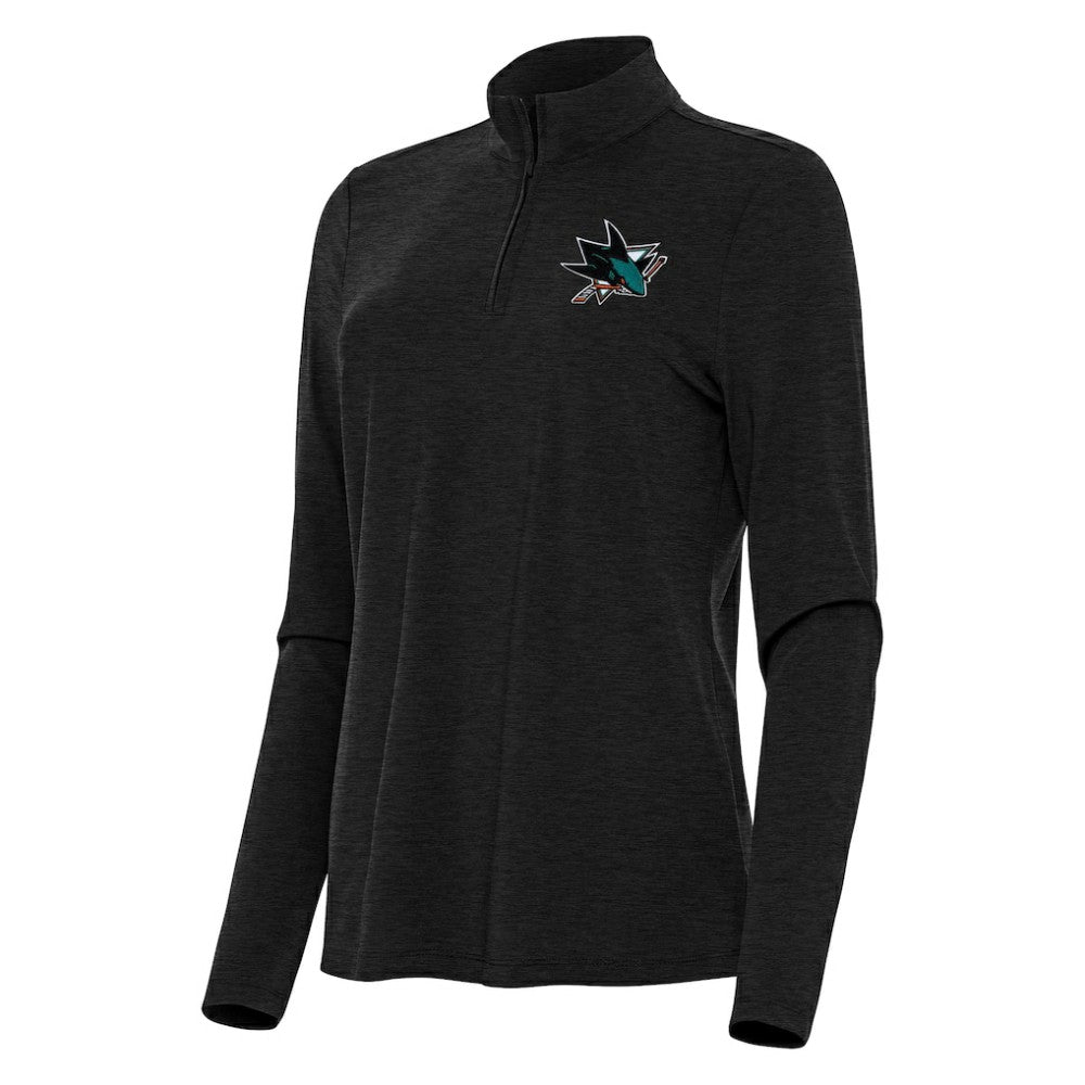 San Jose Sharks Antigua Women's Bright Quarter-Zip Top - Heather Black | US 202258075