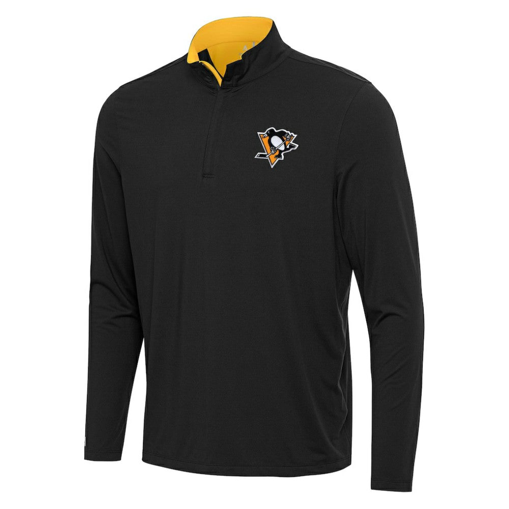 Pittsburgh Penguins Antigua Content Quarter-Zip Pullover Top - Black/Gold | US 202258294