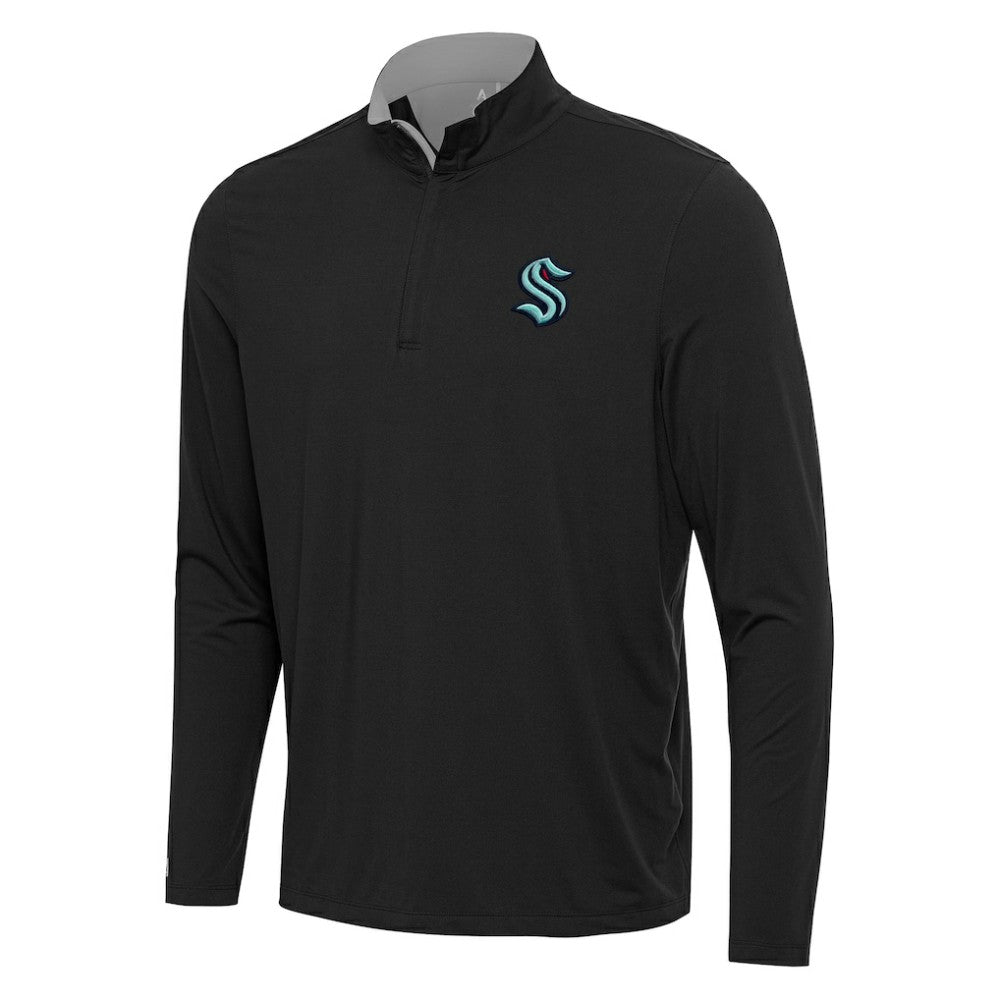 Seattle Kraken Antigua Content Quarter-Zip Pullover Top - Black/Gray | US 202258297