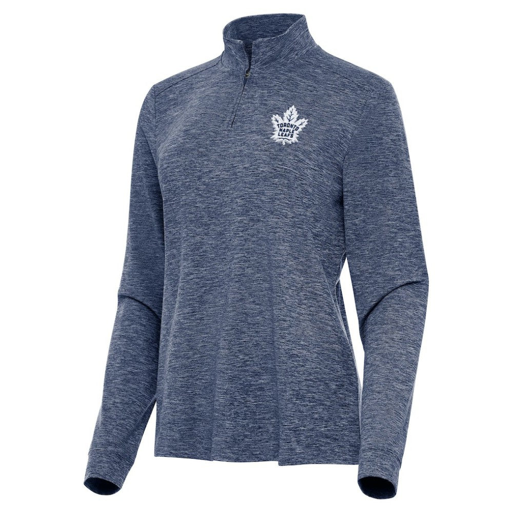 Toronto Maple Leafs Antigua Women's Mentor Quarter-Zip Mock Long Sleeve Top - Heather Navy | US 202259180