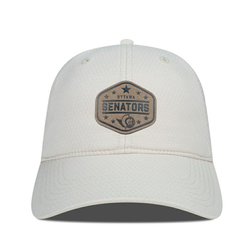 Ottawa Senators Men's Levelwear Faux Leather Patch Unstructured Adjustable Hat - Cream | US 202262251