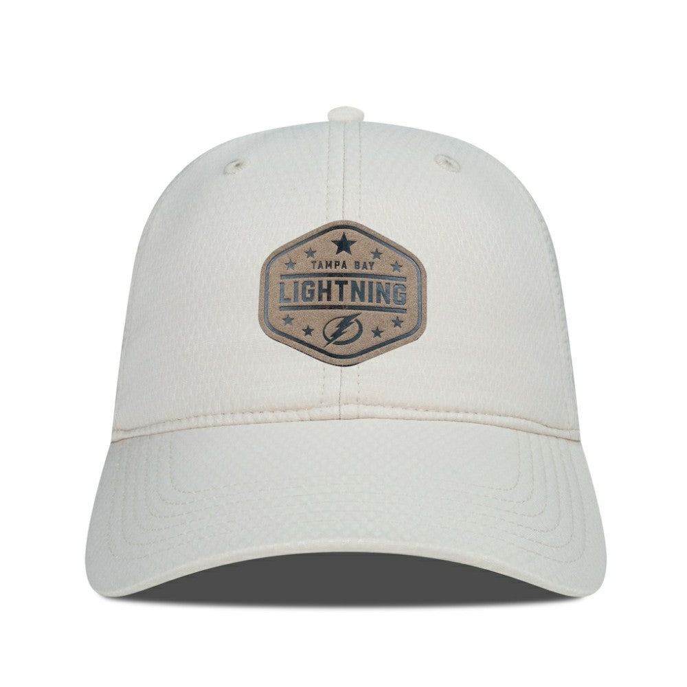 Tampa Bay Lightning Men's Levelwear Faux Leather Patch Unstructured Adjustable Hat - Cream | US 202262257