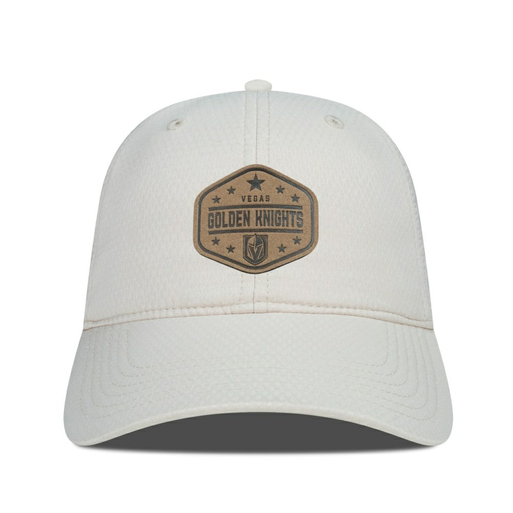 Vegas Golden Knights Men's Levelwear Faux Leather Patch Unstructured Adjustable Hat - Cream | US 202262260