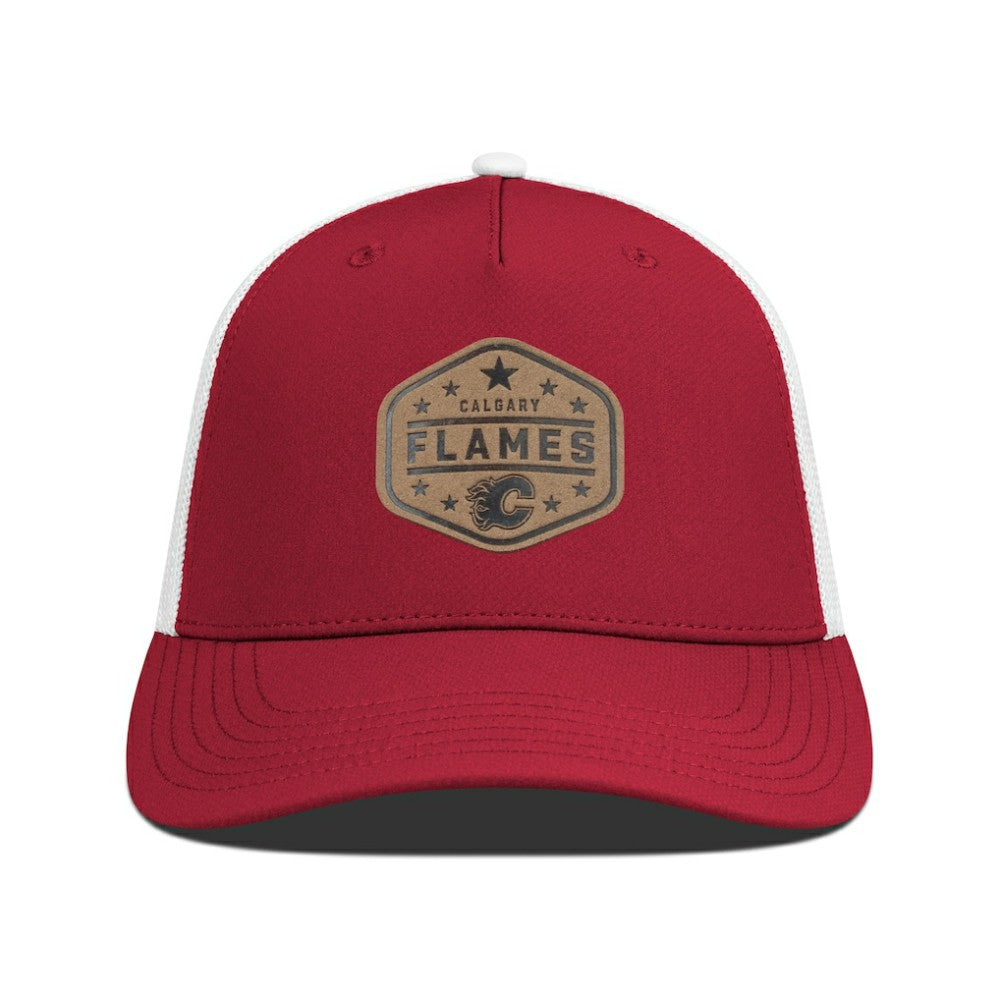 Calgary Flames Men's Levelwear Faux Leather Patch Structured Adjustable Hat - Red | US 202262285