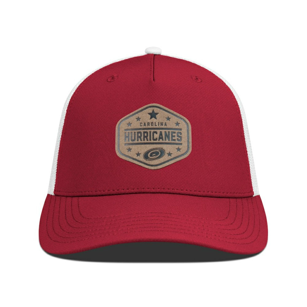 Carolina Hurricanes Men's Levelwear Faux Leather Patch Structured Adjustable Hat - Red | US 202262286