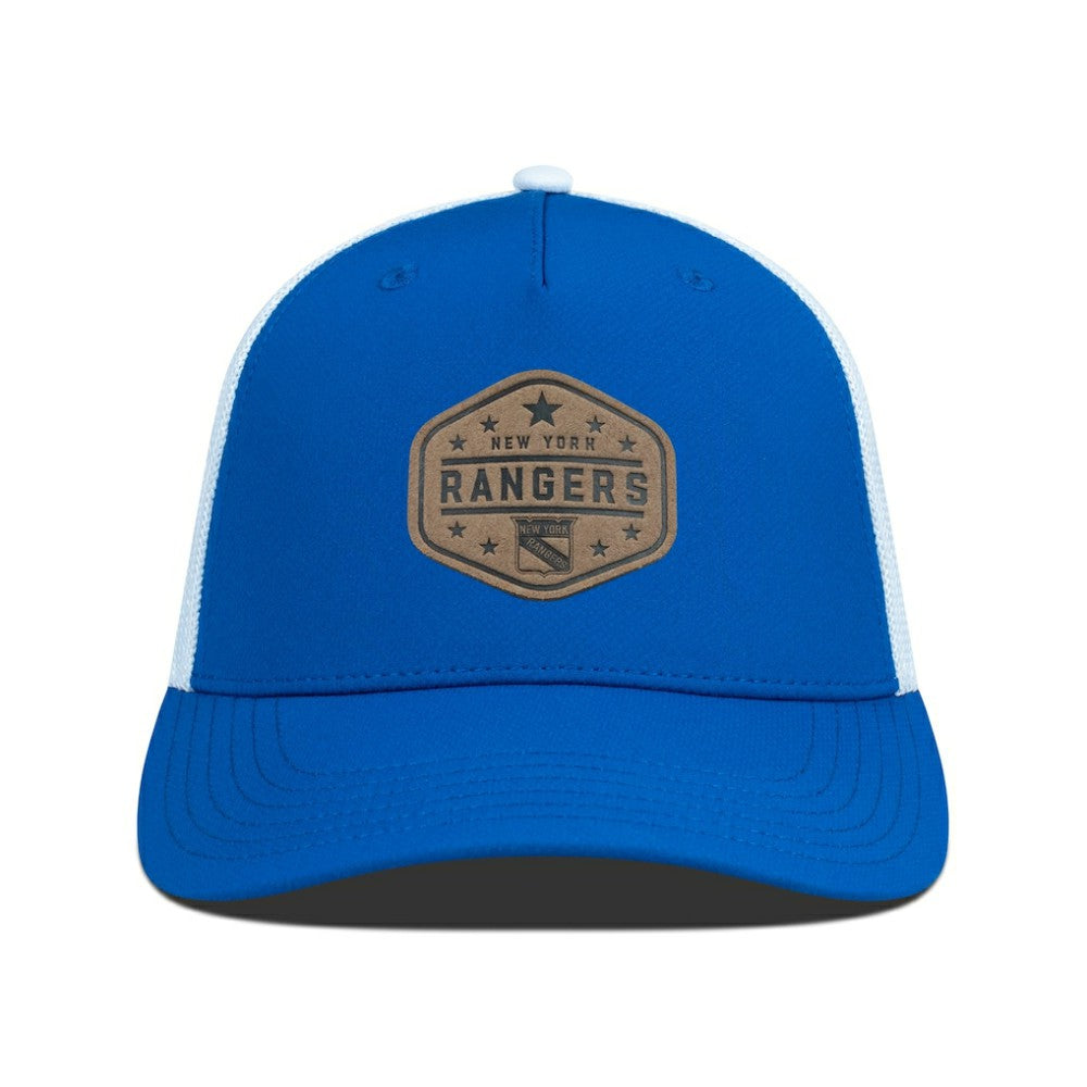 New York Rangers Men's Levelwear Faux Leather Patch Structured Adjustable Hat - Blue | US 202262298