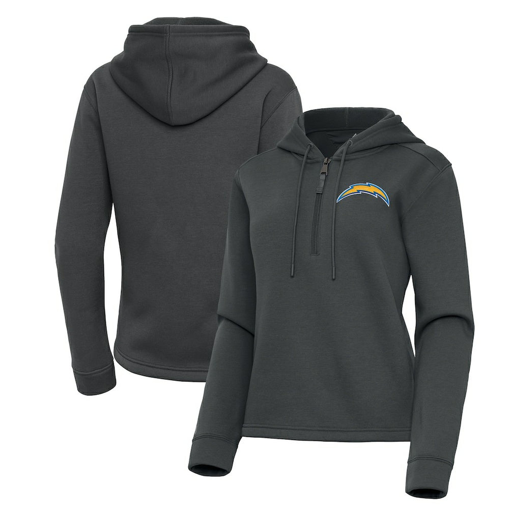 Los Angeles Chargers Antigua Women's Contemporary Quarter-Zip Hoodie - Pewter Hoodies