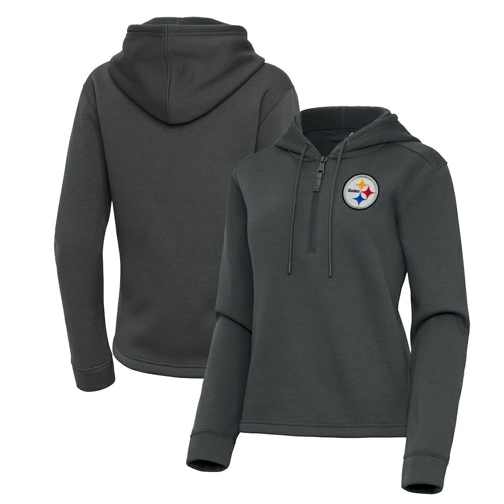 Pittsburgh Steelers Antigua Women's Contemporary Quarter-Zip Hoodie - Pewter Hoodies