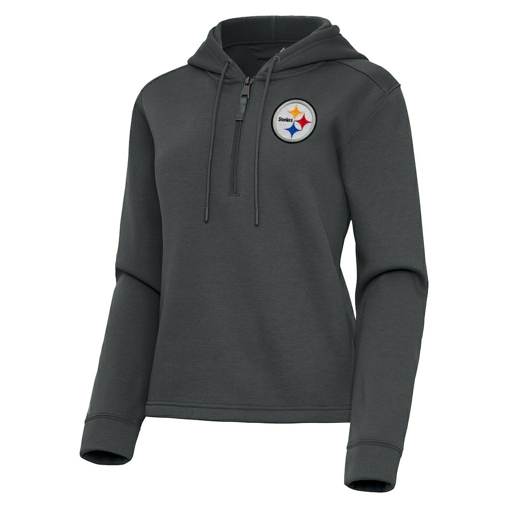 Pittsburgh Steelers Antigua Women's Contemporary Quarter-Zip Hoodie - Pewter Hoodies