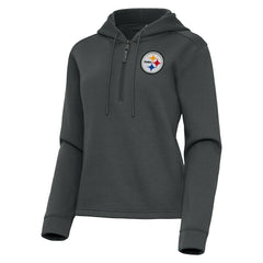 Pittsburgh Steelers Antigua Women's Contemporary Quarter-Zip Hoodie - Pewter Hoodies