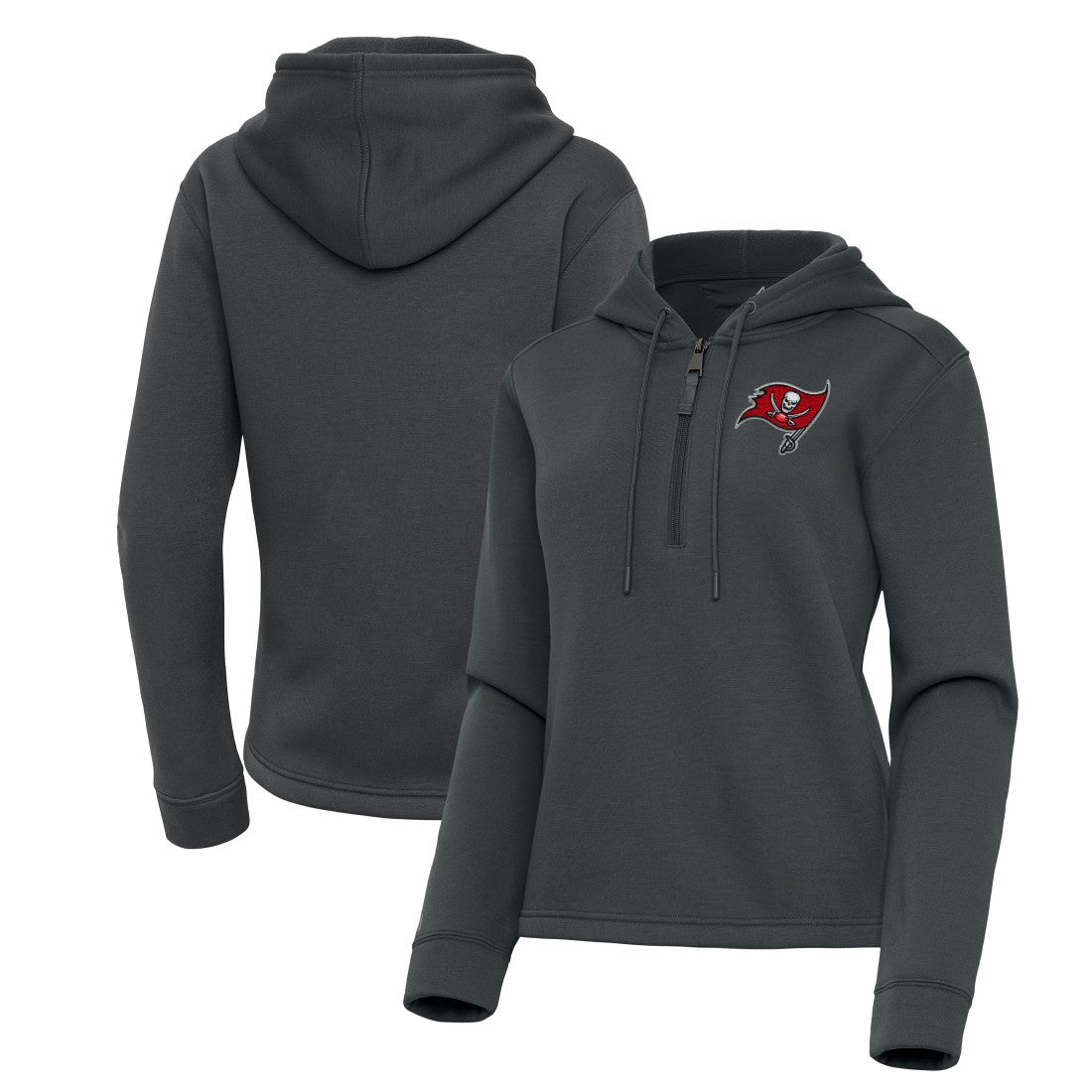 Tampa Bay Buccaneers Antigua Women's Contemporary Quarter-Zip Hoodie - Pewter Hoodies