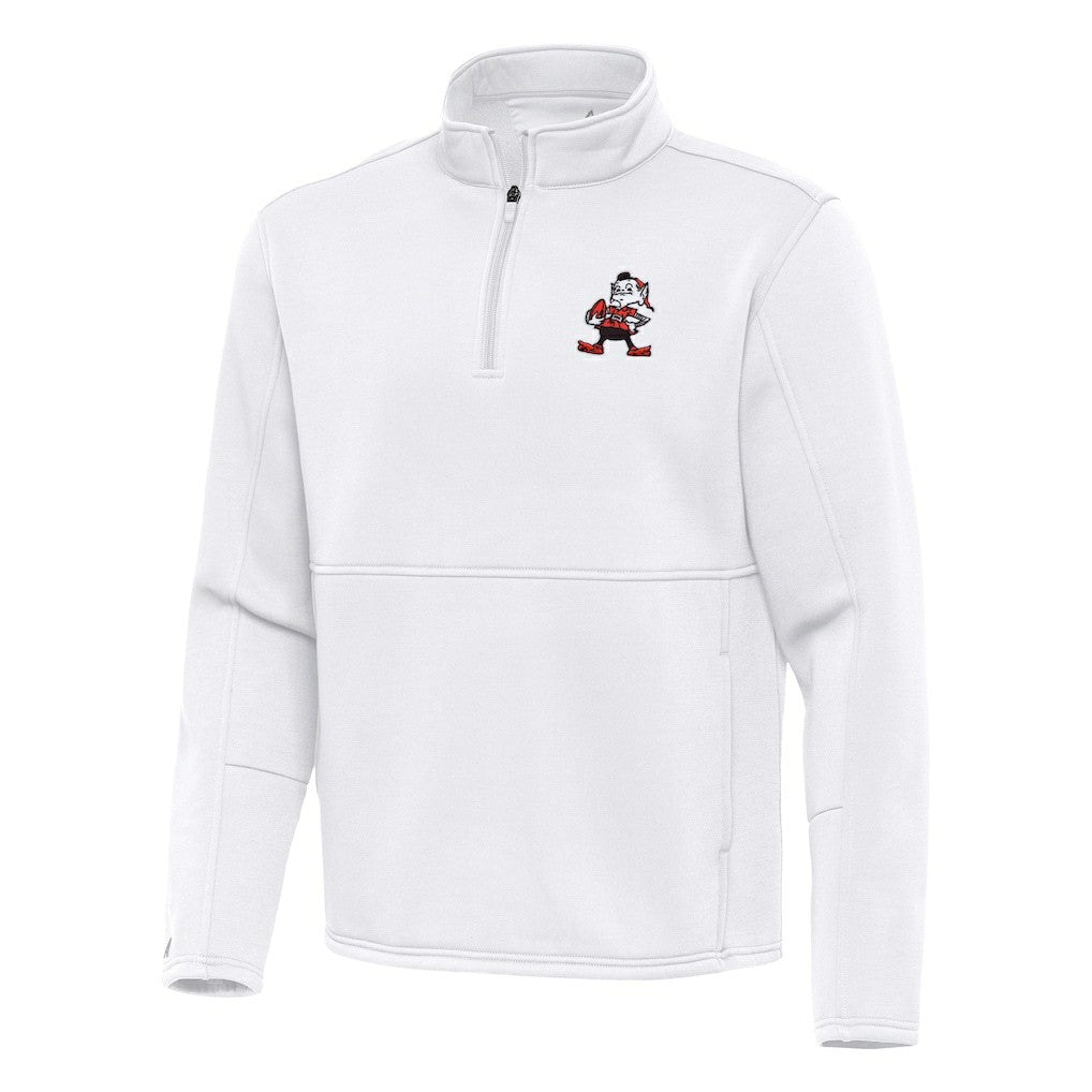 Cleveland Browns Antigua Twist Quarter-Zip Pullover Jacket - White Pullover
