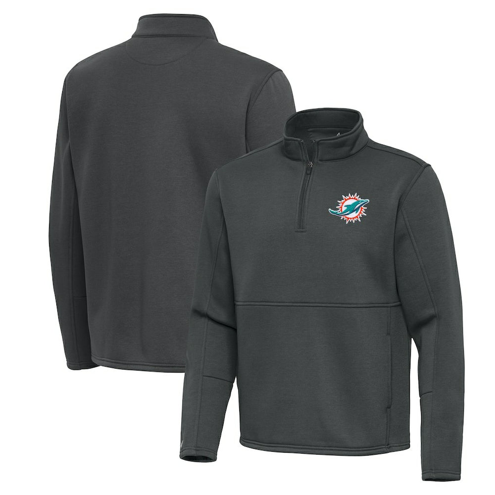 Miami Dolphins Antigua Twist Quarter-Zip Pullover Jacket - Pewter Pullover