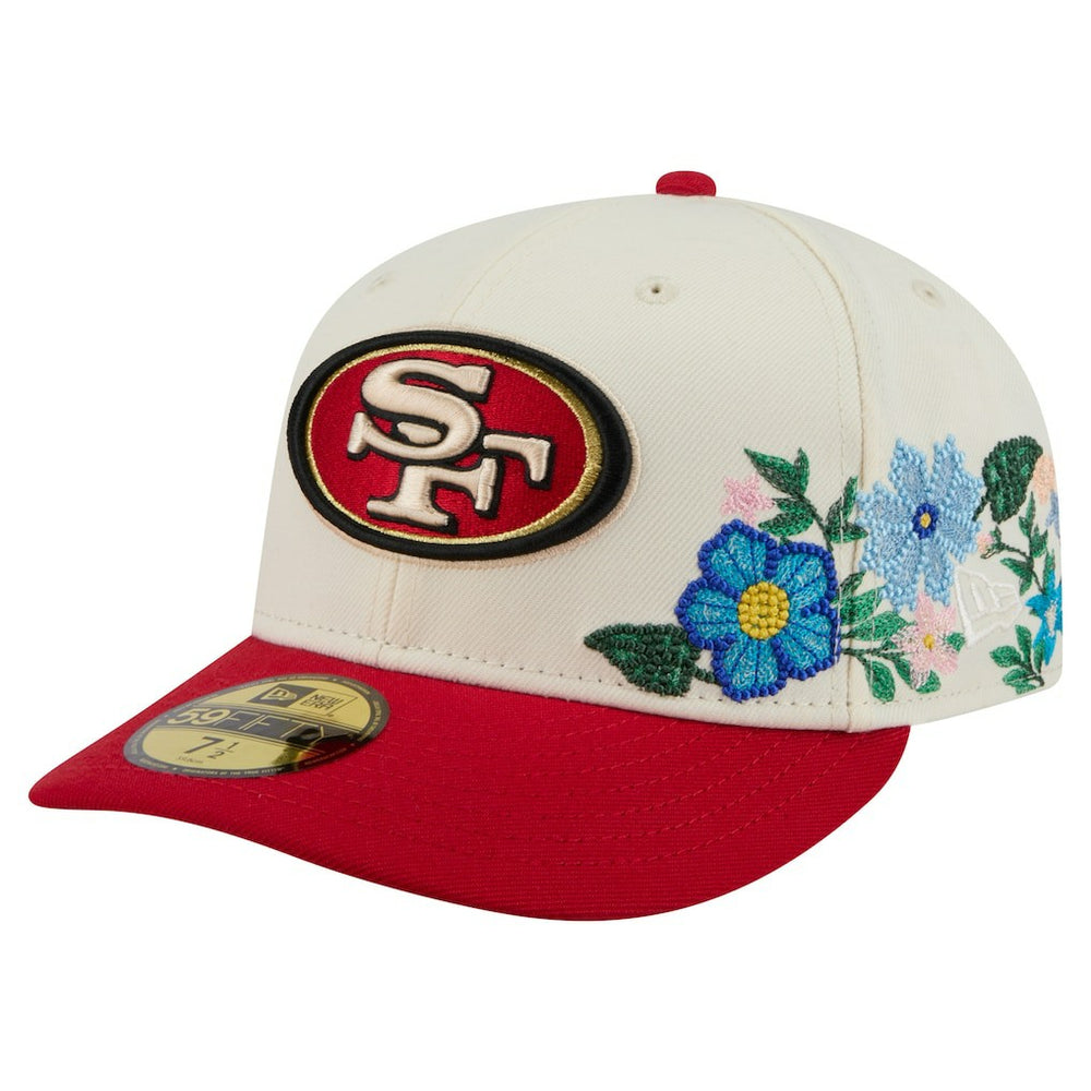 San Francisco 49ers New Era Tonal Floral 59FIFTY Fitted Hat - Cream/Scarlet Hats