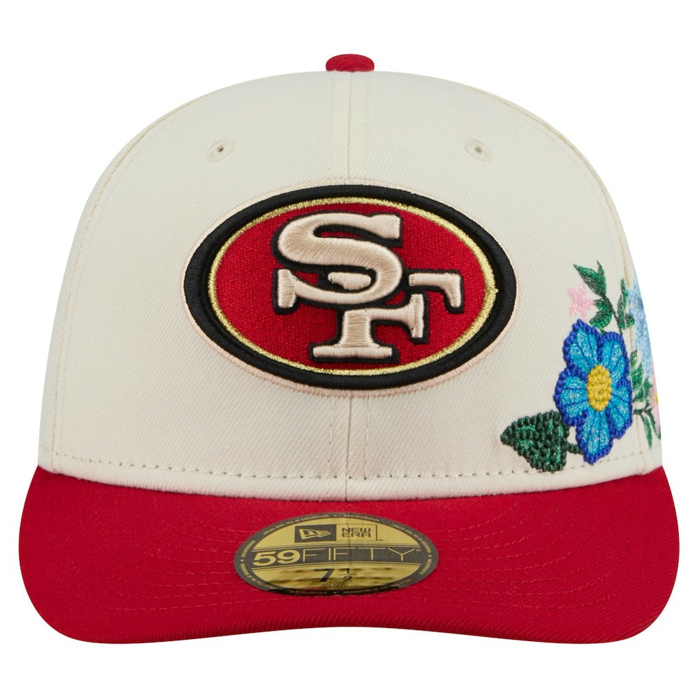 San Francisco 49ers New Era Tonal Floral 59FIFTY Fitted Hat - Cream/Scarlet Hats