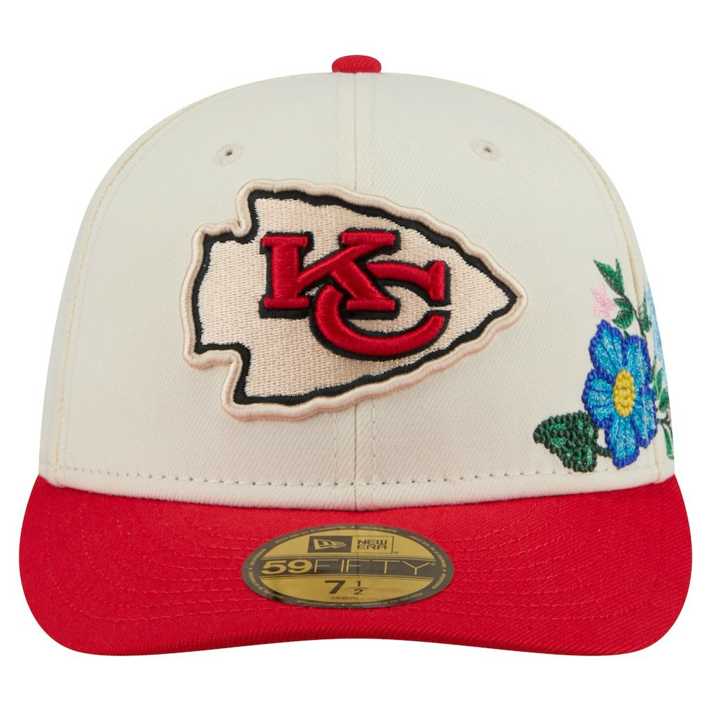 Kansas City Chiefs New Era Tonal Floral 59FIFTY Fitted Hat - Cream/Red Hats