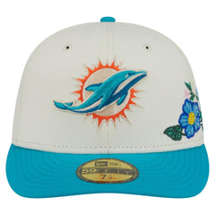 Miami Dolphins New Era Tonal Floral 59FIFTY Fitted Hat - Cream/Aqua Hats