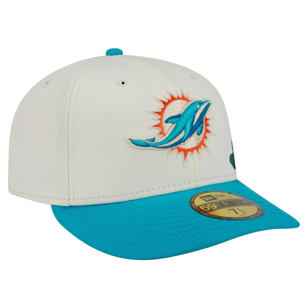 Miami Dolphins New Era Tonal Floral 59FIFTY Fitted Hat - Cream/Aqua Hats