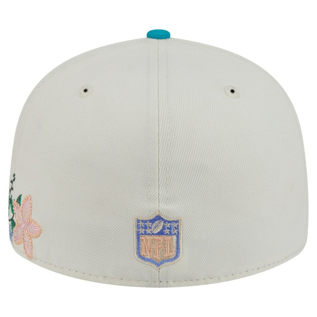 Miami Dolphins New Era Tonal Floral 59FIFTY Fitted Hat - Cream/Aqua Hats