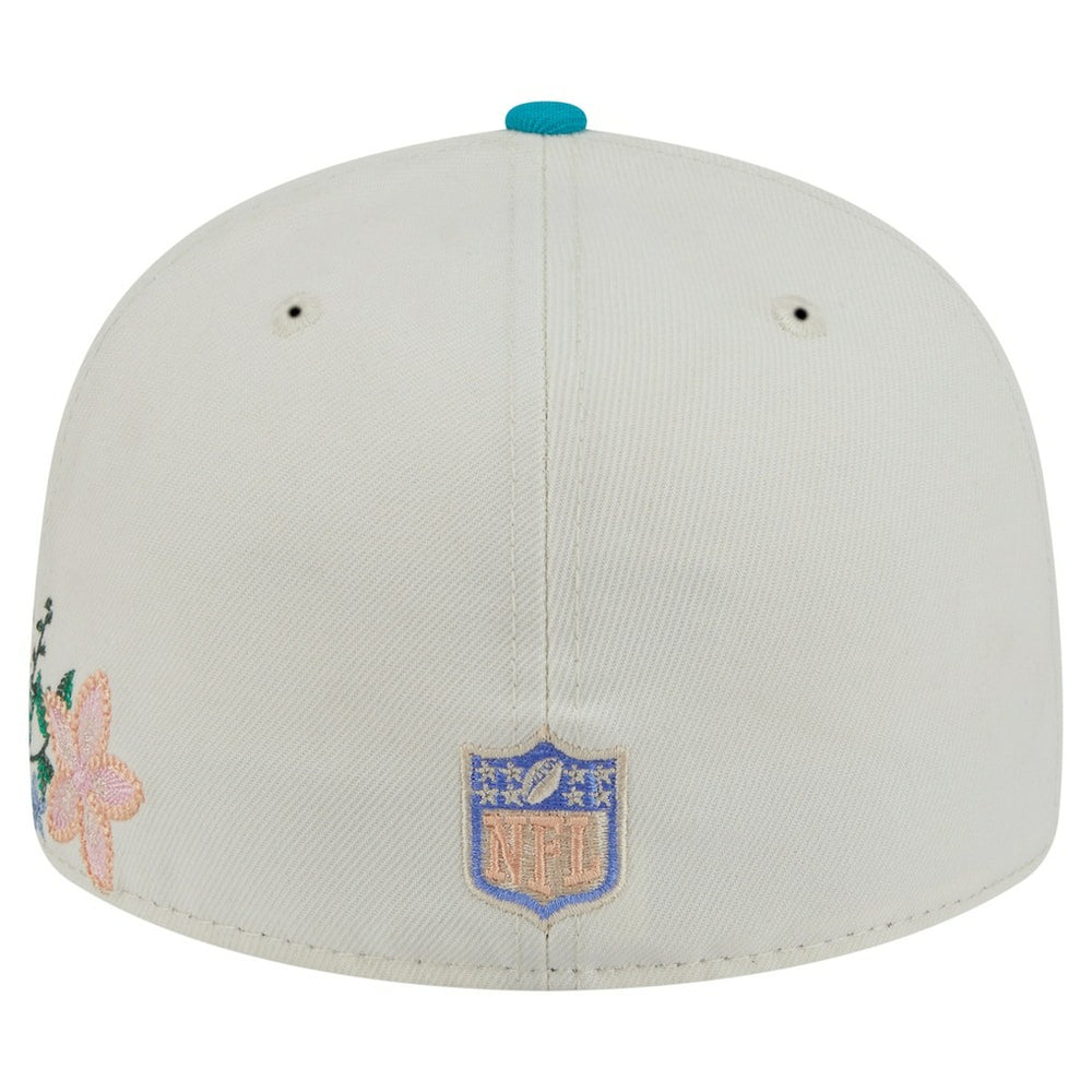 Miami Dolphins New Era Tonal Floral 59FIFTY Fitted Hat - Cream/Aqua Hats