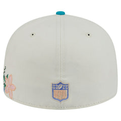 Miami Dolphins New Era Tonal Floral 59FIFTY Fitted Hat - Cream/Aqua Hats