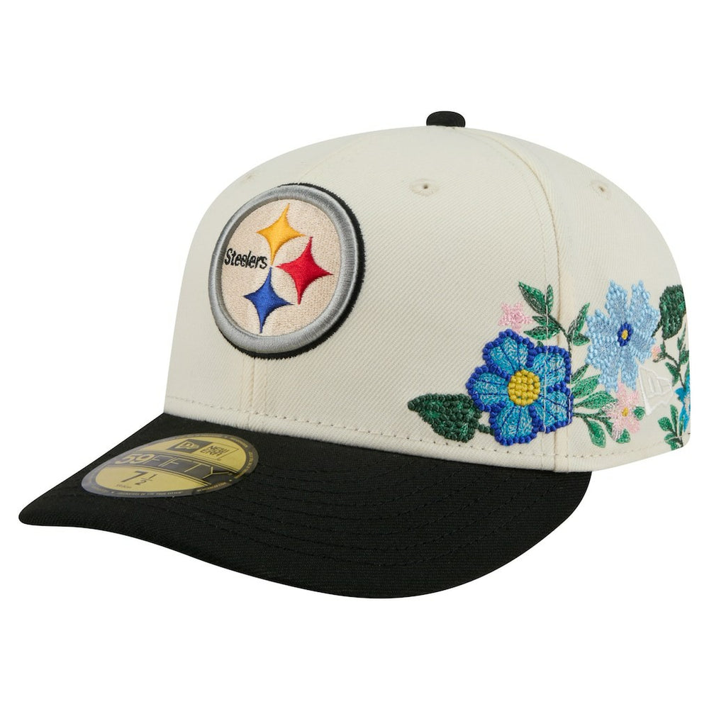 Pittsburgh Steelers New Era Tonal Floral 59FIFTY Fitted Hat - Cream/Black Hats