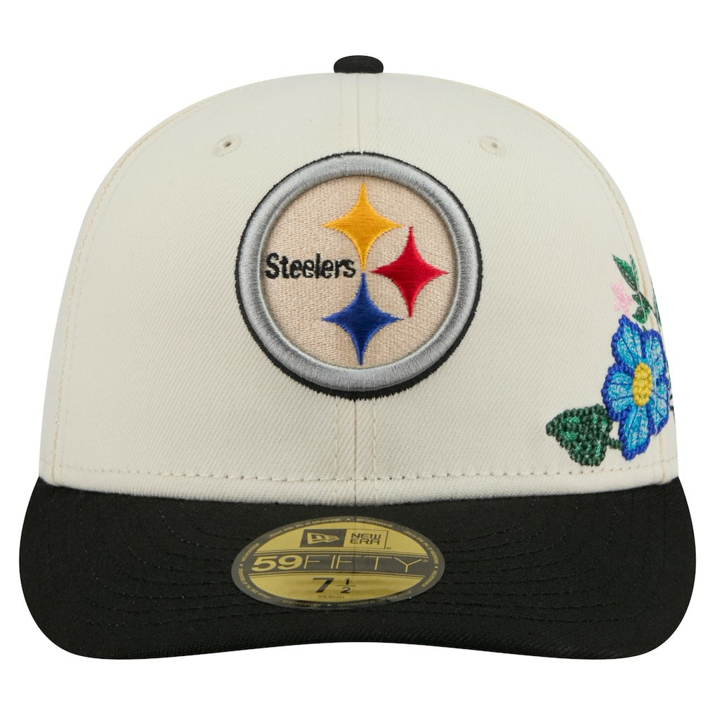 Pittsburgh Steelers New Era Tonal Floral 59FIFTY Fitted Hat - Cream/Black Hats
