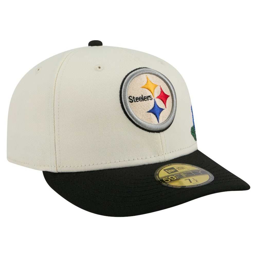 Pittsburgh Steelers New Era Tonal Floral 59FIFTY Fitted Hat - Cream/Black Hats