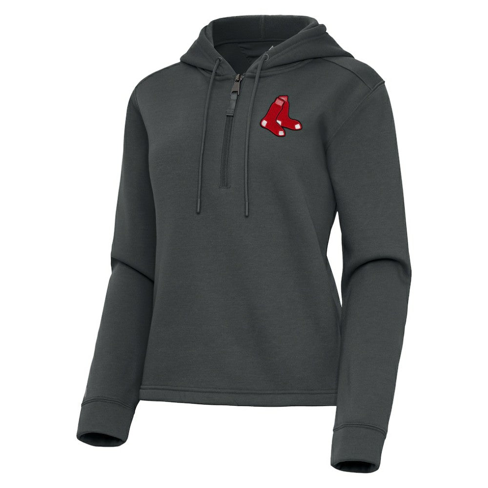 Boston Red Sox Antigua Women's Contemporary Quarter-Zip Hoodie - Pewter Hoodies