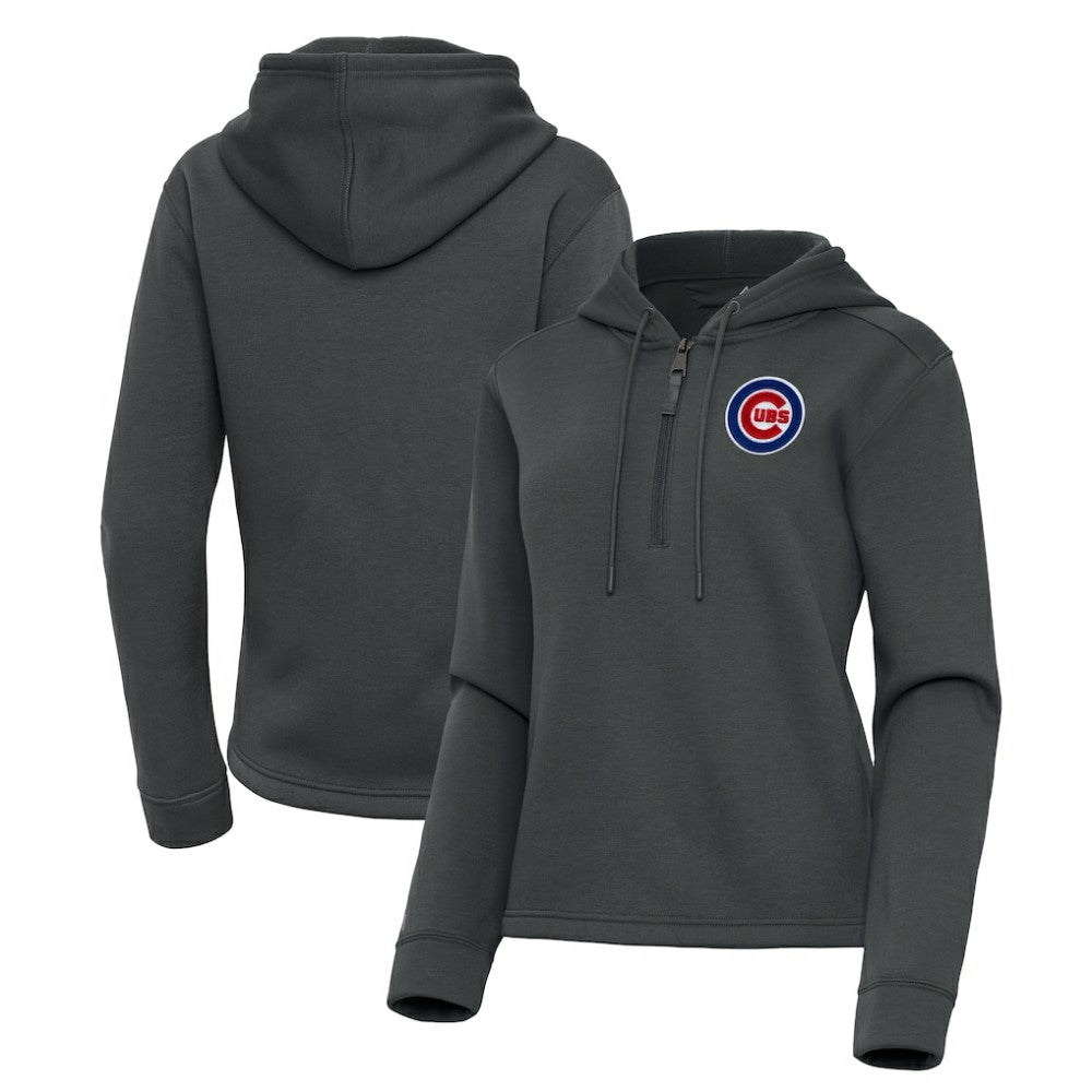 Chicago Cubs Antigua Women's Contemporary Quarter-Zip Hoodie - Pewter Hoodies