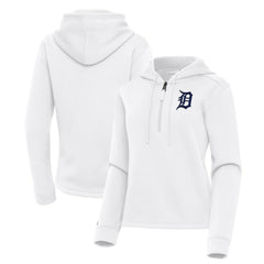Detroit Tigers Antigua Women's Contemporary Quarter-Zip Hoodie - White Hoodies