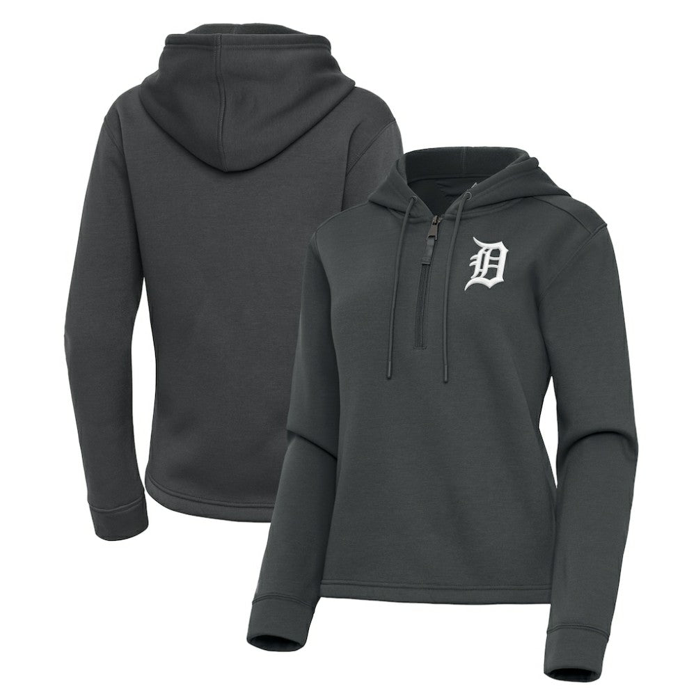 Detroit Tigers Antigua Women's Contemporary Quarter-Zip Hoodie - Pewter Hoodies
