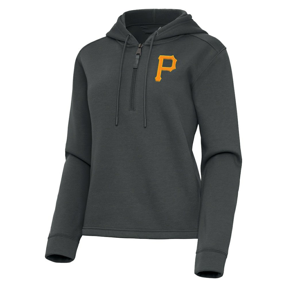 Pittsburgh Pirates Antigua Women's Contemporary Quarter-Zip Hoodie - Pewter Hoodies