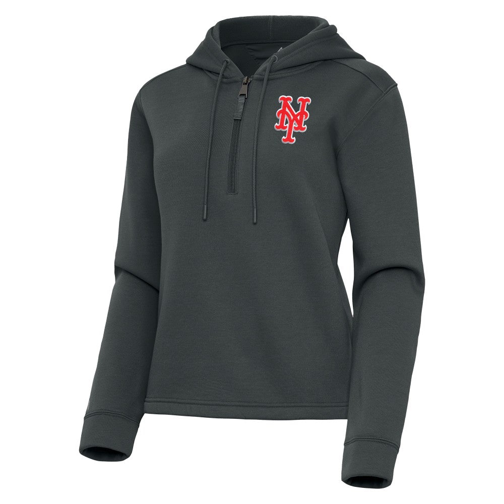 New York Mets Antigua Women's Contemporary Quarter-Zip Hoodie - Pewter Hoodies