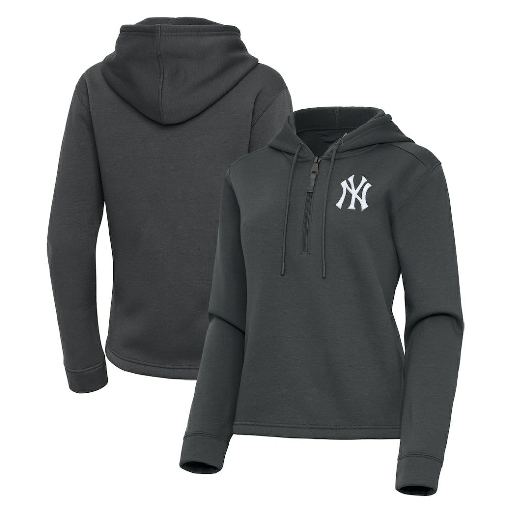 New York Yankees Antigua Women's Contemporary Quarter-Zip Hoodie - Pewter Hoodies
