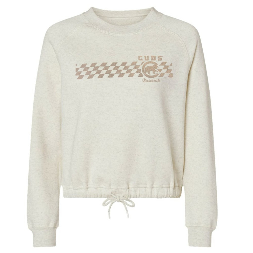 Chicago Cubs Soft as a Grape Women's Tonal Checkered Sweatshirt - Natural Sweatshirts