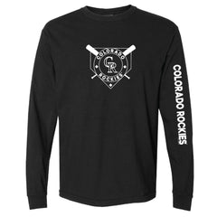 Colorado Rockies Soft as a Grape Women's Pigment Dye Long Sleeve T-Shirt - Black T-shirts