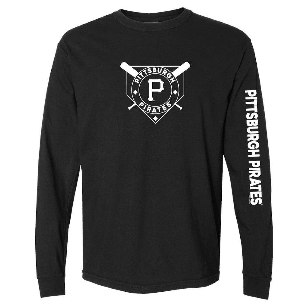Pittsburgh Pirates Soft as a Grape Women's Pigment Dye Long Sleeve T-Shirt - Black T-shirts
