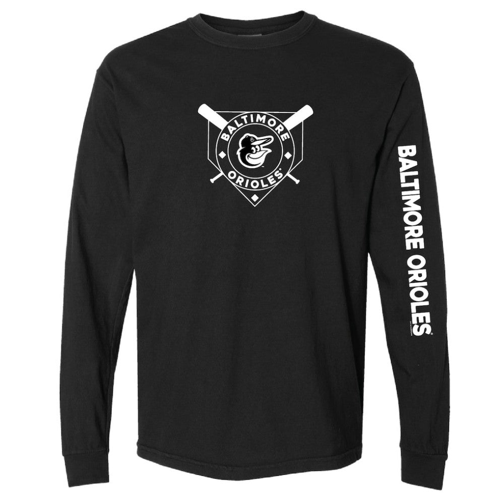 Baltimore Orioles Soft as a Grape Women's Pigment Dye Long Sleeve T-Shirt - Black T-shirts