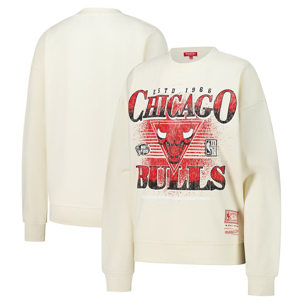 Chicago Bulls Women's Oversprayed Pullover Sweatshirt Cream - Mitchell & Ness