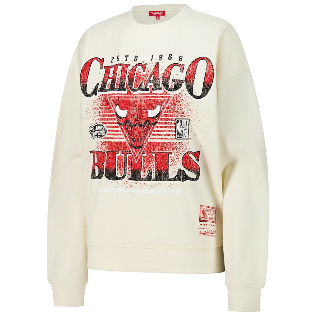Chicago Bulls Women's Oversprayed Pullover Sweatshirt Cream - Mitchell & Ness